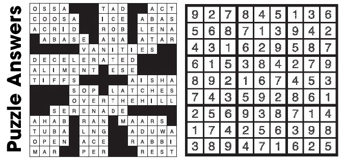 Puzzle Answers ….